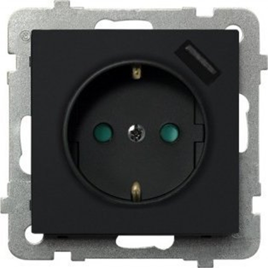 Picture of Ospel Gniazdo pojedyncze Ospel Sonata GP-1RSPUSB 2,1A/m/33 z uziemieniem schuko z przesonami z adowark USB 2,1A czarny metalik