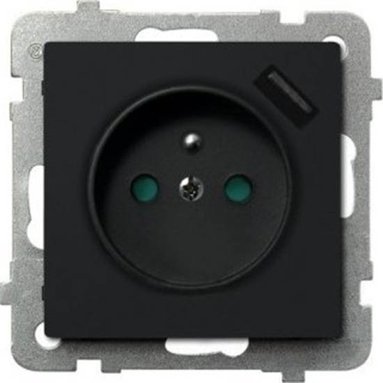 Picture of Ospel Gniazdo pojedyncze Ospel Sonata GP-1RZPUSB/m/33 z uziemieniem z przesonami z adowark USB 2,1A czarne metalizowane