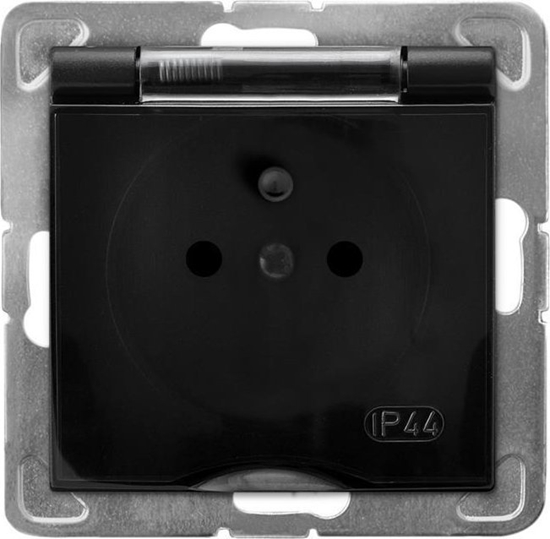 Изображение Ospel IMPRESJA Gniazdo bryzgoszczelne z uziemieniem IP-44 wieczko przezroczyste czarny metalik GPH-1YZ/m/33/d