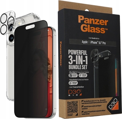 Изображение PanzerGlass PanzerGlass Privacy Bundle 3in1 iPhone 15 Pro 6.1" D3O Hardcase + Screen Protector UWF+ Lens 1137+1173+P2810