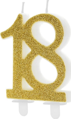 Изображение Party Deco wieczka na 18-tke ze zotym brokatem - 1 szt. uniwersalny