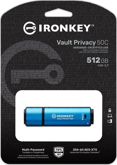 Picture of Pendrive Kingston Kingston Technology IronKey Vault Privacy 50 pami USB 512 GB USB Type-C 3.2 Gen 1 (3.1 Gen 1) Czarny, Niebieski