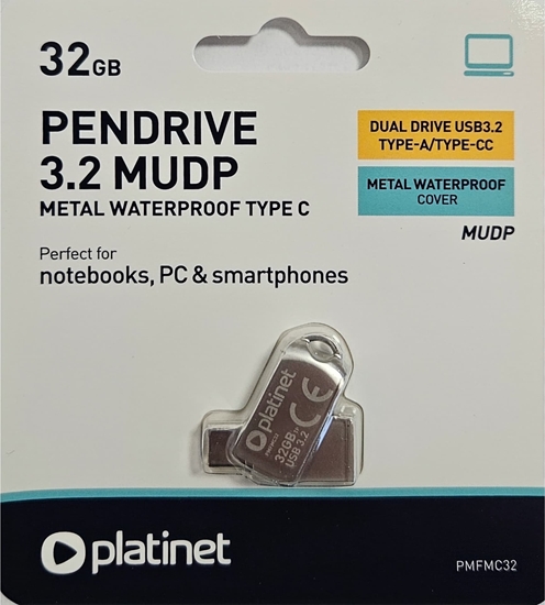 Изображение Pendrive Platinet PLATINET PENDRIVE USB 3.2 + USB-C 32GB METAL UDP WATERPROOF [45970]