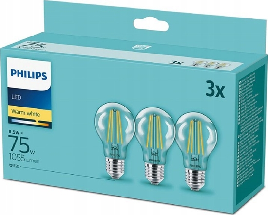 Picture of Philips LED Lamp E27 3-Pack 75W 2700K Filament