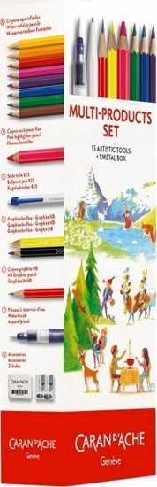 Picture of Piórnik Caran d`Arche Metalowy piórnik z wyposaeniem BTS CARAN D'ACHE, 16 elementów