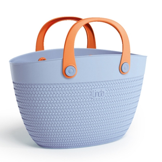 Picture of Pludmales soma Linda, gaiši zila ar oranžiem rokturiem