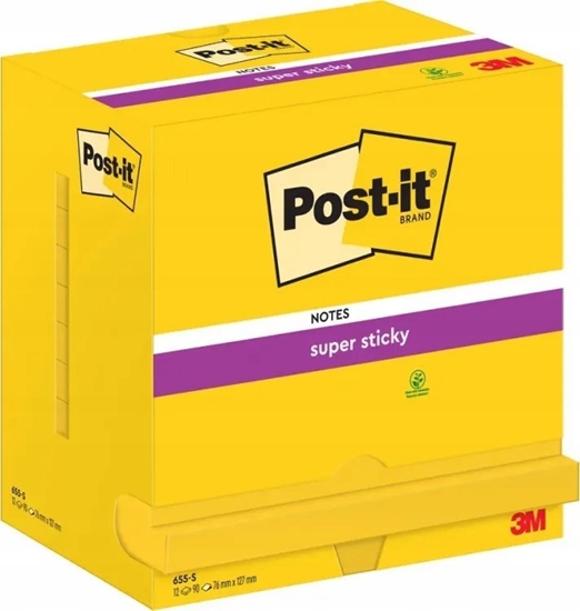 Picture of Post-It 3M Karteczki samoprzylepne POST-IT® Super Sticky (655-S), 127x76mm, 12x90 kartek, jaskrawo óte