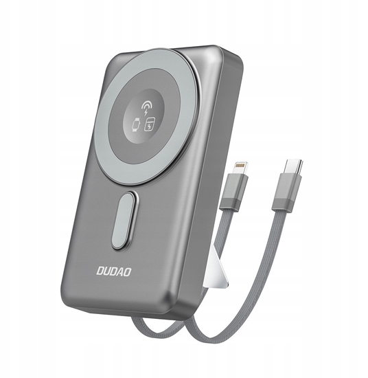 Picture of Powerbank Dudao K29 10000mAh PD 20W z MagSafe z metalow obudow, podstawk i wbudowanymi kablami USB-C/Lightning - szary