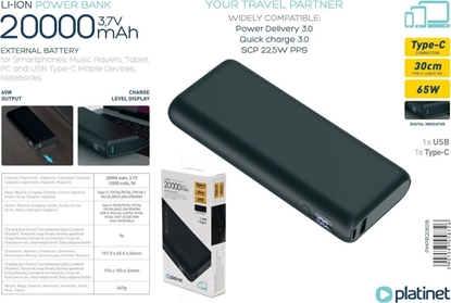 Picture of Powerbank Platinet PLATINET POWER BANK 20 000 MAH PD65W QUICK CHARGE BLACK [45871]