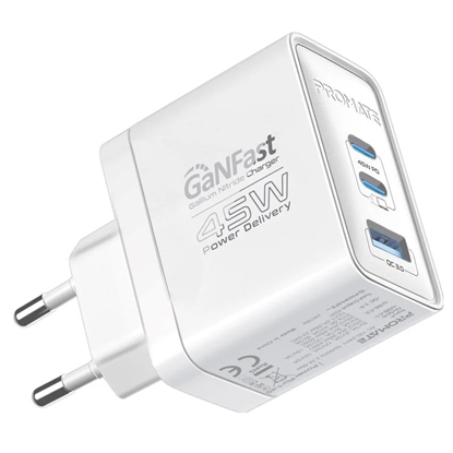 Attēls no Promate PowerPort-45 GaNFast™ Wall Charger 45W / QC3.0 / PD45W