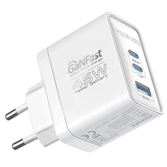 Picture of Promate PowerPort-45 GaNFast™ Wall Charger 45W / QC3.0 / PD45W