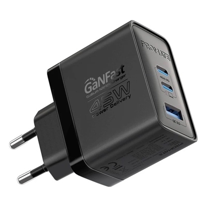 Attēls no Promate PowerPort-45 GaNFast™ Wall Charger 45W / QC3.0 / PD45W