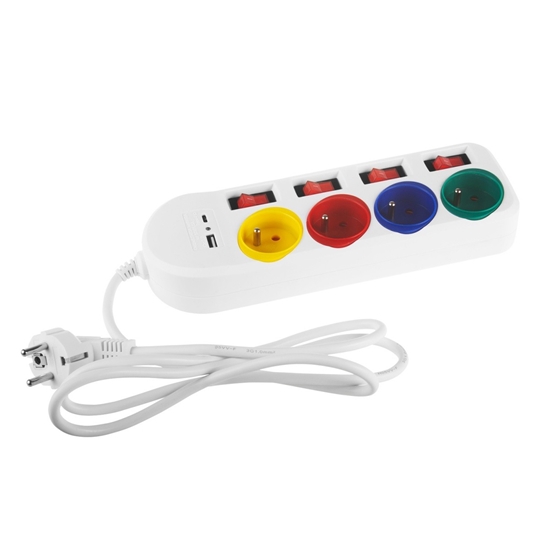 Изображение Przedłużacz 4 gniazda 1.5m, USB A/C MCE508 W 