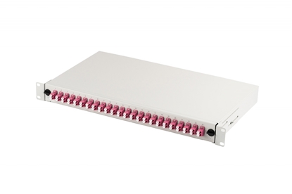 Picture of Przełącznica światłowodowa/panel krosowy z wyposażeniem 19 cali 1U, 24x LC duplex, OM4, wysuwany, Szara