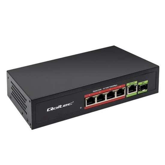 Изображение Przełącznik sieciowy SWITCH FAST ETHERNET PoE 4x RJ45 PoE 1x RJ45Uplink 1x SFP | 65W | 1000 Mb/s 