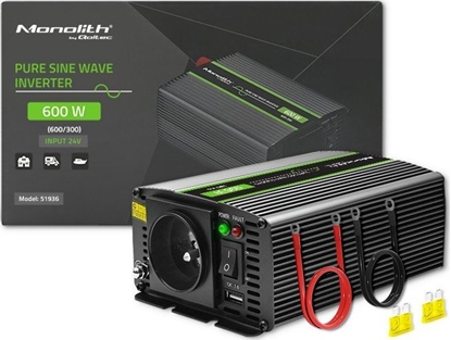 Изображение Przetwornica Qoltec Przetwornica napicia Monolith | 300W | 600W | 24V na 230V | Czysty Sinus