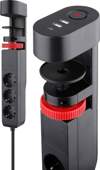 Изображение REV Steckdosenleiste 3-fach für Tischmontage mit USB  0015728512