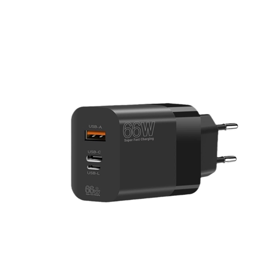 Picture of Riff 66W īpaši ātrs lādētājs ar 1x USB portu / x2 USB-C un USB-L Black