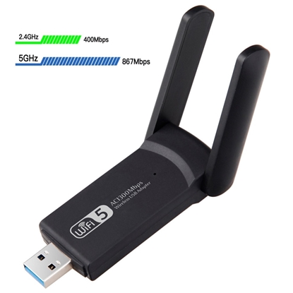 Attēls no Riff AC1300 USB moduļis Wi-Fi adapteris 5 GHz 2,4 GHz 1300 Mbps 802.11ac/a/b/g/n Melns