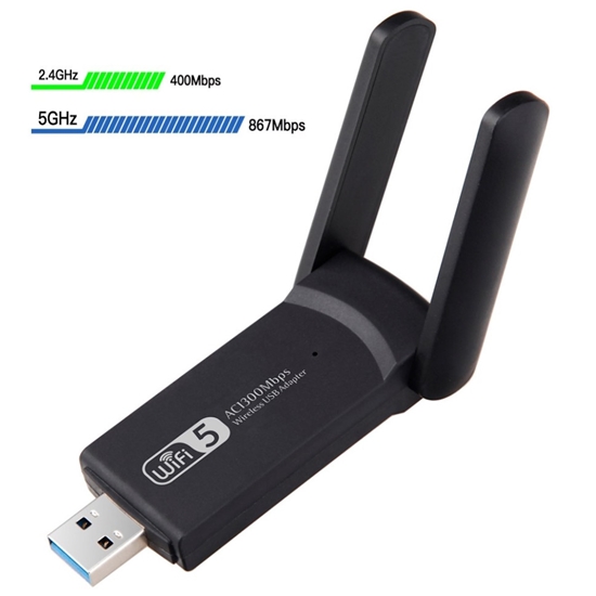 Picture of Riff AC1300 USB moduļis Wi-Fi adapteris 5 GHz 2,4 GHz 1300 Mbps 802.11ac/a/b/g/n Melns