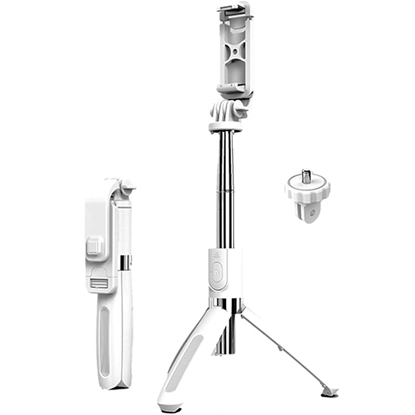 Attēls no Riff L02 Universāla bezvadu selfi - nūja (pagar. līdz 100cm) ar statīvu / slēdža pogu White