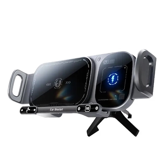 Picture of Riff X01 automātiski rotējošs automašīnas tālruņa turētājs bezvadu 15 W automašīnas ventilācijas atveres stiprinājums viedtālruņiem/planšetdatoriem Melns