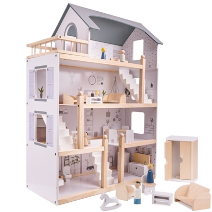 Изображение RoGer Wooden doll house + furniture 80cm