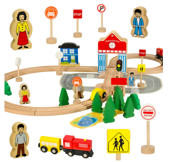 Picture of RoGer Wooden station with train and accessories 50pcs.