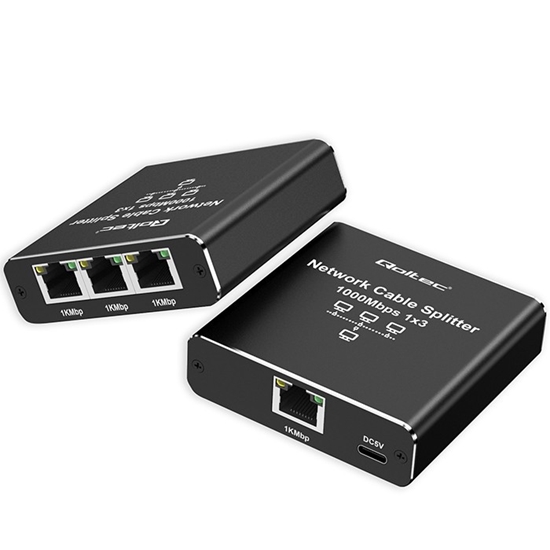 Изображение Rozdzielacz Splitter Ethernet mini SWITCH 1x3 RJ45 | 1000Mb/s |  USB-C | Aluminium 