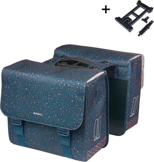 Изображение Sakwy BASIL FLAIR DOUBLE BICYCLE BAG, MIK z adapterem do mocowania, 35L, Wodoodporna, Navy (NEW 2025)