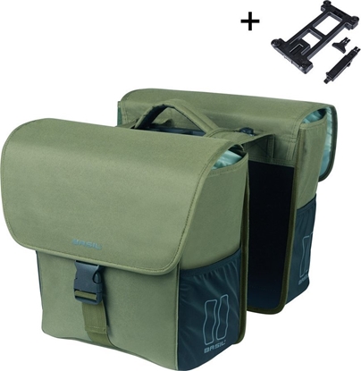 Attēls no Sakwy BASIL GO DOUBLE BAG, MIK z adapterem do mocowania, 32L, Dark Green (NEW 2025)