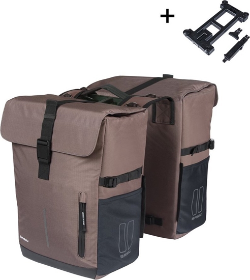Picture of Sakwy BASIL MOVE DOUBLE BICYCLE BAG, MIK z adapterem do mocowania, 30L, Wodoodporna, Brown (NEW 2025)