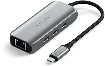 Attēls no Satechi 4-In-1 USB-C Hub - hub do urzdze mobilnych USB-C (3x USB-C 3.2 gen2 10Gbps, 2.5 Gigabit Ethernet) (space gray)