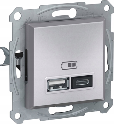 Picture of SCHNEIDERE Gniazdo adowania USB Schneider Asfora EPH2700361 podtynkowe A+C 2,4A bez ramki aluminium