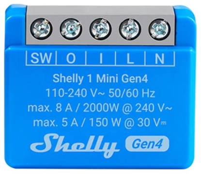 Attēls no Shelly Relais "1 Mini Gen4" WLAN BT max. 8A 1 Kanal WLAN Matter Zigbee Bluetooth Unterputz