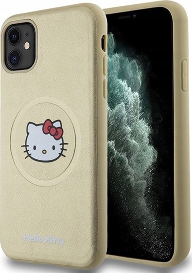 Изображение Sourcing Hello Kitty HKHMN61PGHCKD iPhone 11 / Xr 6.1" gold/gold hardcase Leather Kitty Head MagSafe