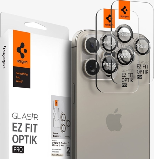 Picture of Spigen Spigen Glass tR EZ Fit Optik Pro 2 Pack, nature titanium - iPhone 15 Pro/15 Pro Max