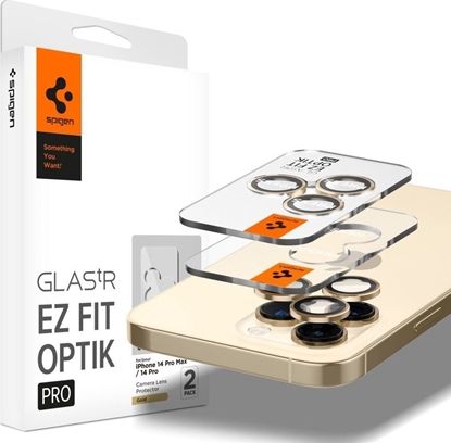 Attēls no Spigen Szko hartowane na aparat Spigen Optik.tr ez Fit Camera Protector Apple iPhone 14 Pro/14 Pro Max Gold [2 PACK]