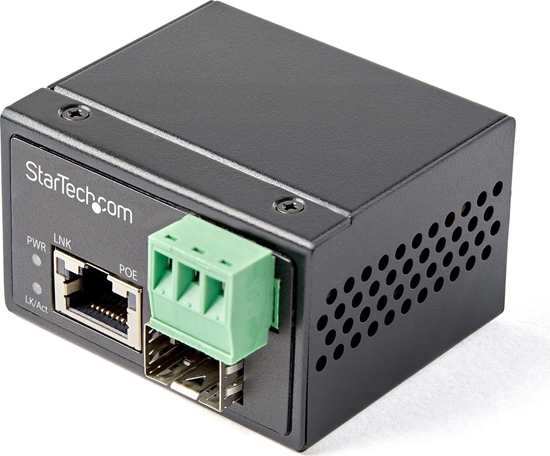 Picture of Adapter AV StarTech PoE + Industrial Media Converter 30W - Konwerter mediów LWL miedzi - Wókno szklane jedno- / wielomodowe na mied Gigabit Ethernet - Mini/kompaktowy rozmiar - IP-30/ -40°C do 75°C (IMC1GSFP30W) - Konwerter mediów - 1GbE - 1000Base-SX,