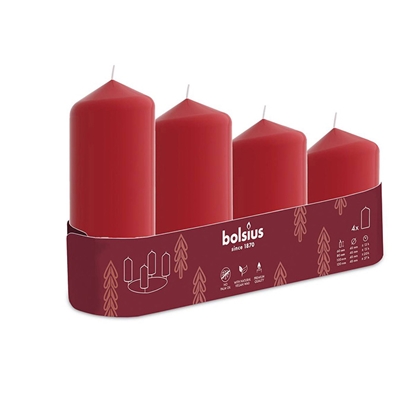 Изображение Svece stabs Bolsius sarkana 60,80,100 un 120x48mm 4gab.