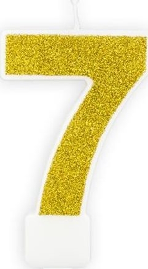 Picture of wieczka urodzinowa, cyferka 7, zota brokatowa, 7 cm. uniwersalny