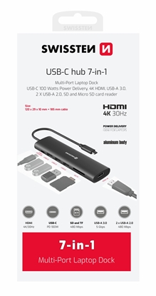 Attēls no Swissten Aluminium Multi-Port Laptop Dock USB-C Hub 7in1 USB-C 100W / HDMI 4K / USB-A 3.0 / 2x USB-A 2.0 / SD / MicroSD