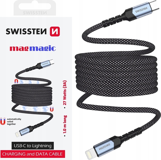 Изображение Swissten Magnetic Self-Winding USB-C / Lightning Data Cable 1m