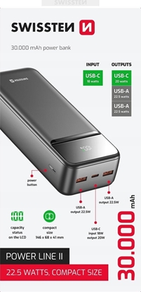 Picture of SWISSTEN, Powerbank, POWER LINE II, Li-Pol, 5/9/12V, do adowania telefonw i innych urzdze, 22013948, 30000mAh, czarna