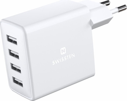 Attēls no Swissten Smart IC Premium Travel Charger 4 x USB 4A / 20W With Automatic Optimal Power Charging