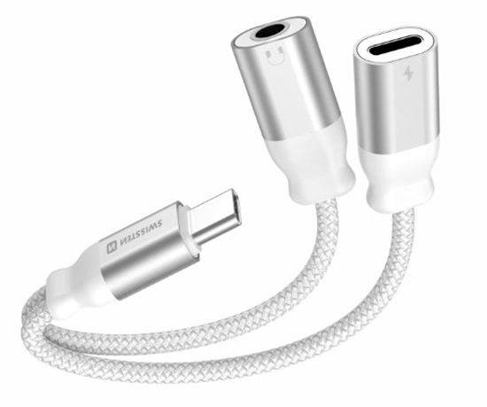 Picture of Swissten Textile USB-C / USB-C / Aux 3.5mm Charging Audio Adapter 0.12m