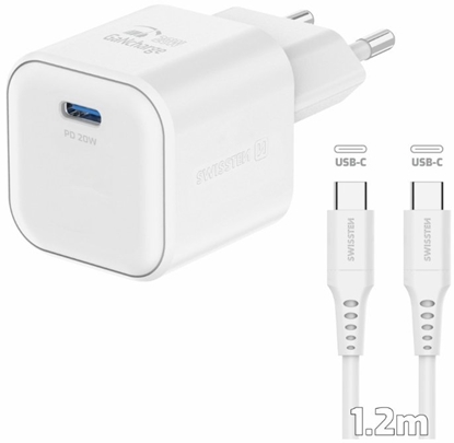 Изображение Swissten Travel Charger GaN USB-C 20W PD + Data Cable USB-C-USB-C 1.2m