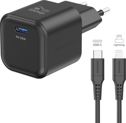 Изображение Swissten Travel Charger GaN USB-C 35W PD + Data Cable USB-C - Lightning 1.2m
