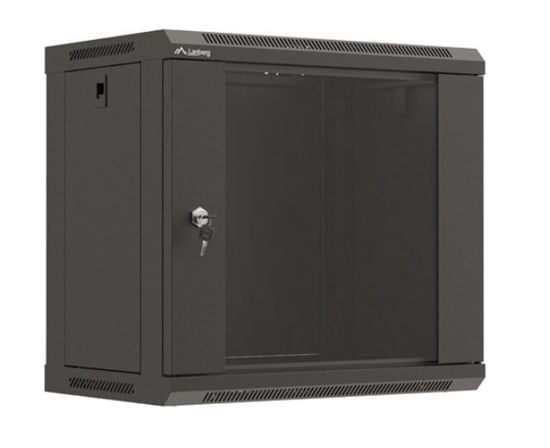 Picture of Szafa instalacyjna rack wisząca 19" 540x350 czarna drzwi przeszklone ( flat pack) 