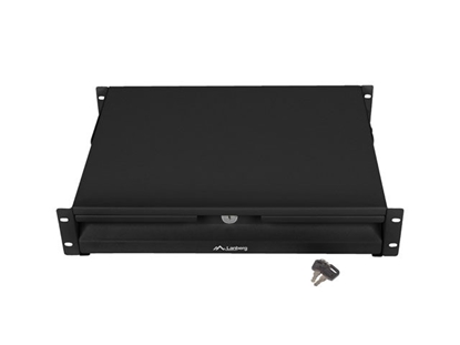 Picture of Szuflada do szaf 19 cali 2U 360mm czarna 2U/483x360mm udźwig do 90kg montaż 4 punktowy